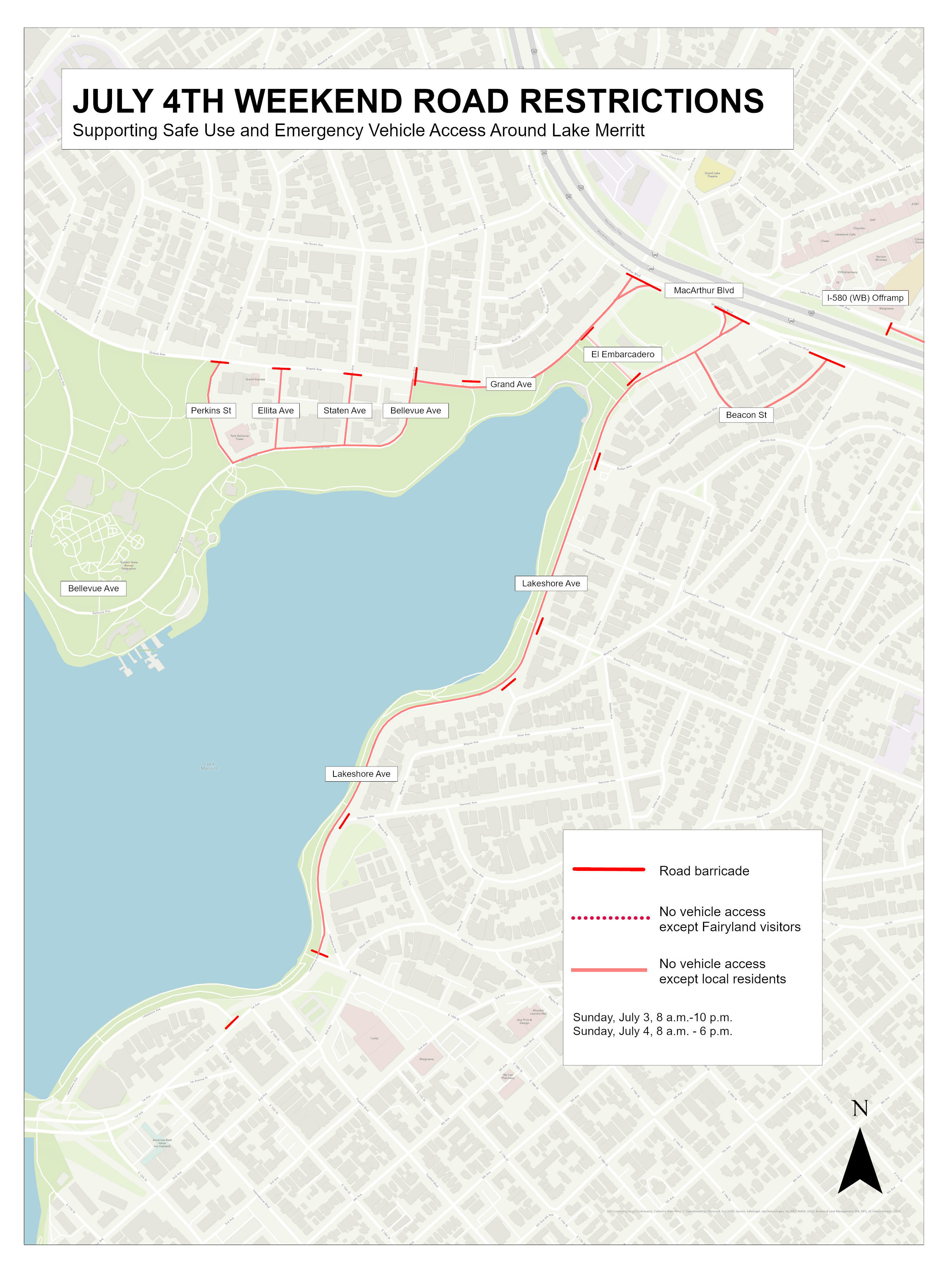 4th of July Weekend 2022 Lake Merritt Road Closures Map