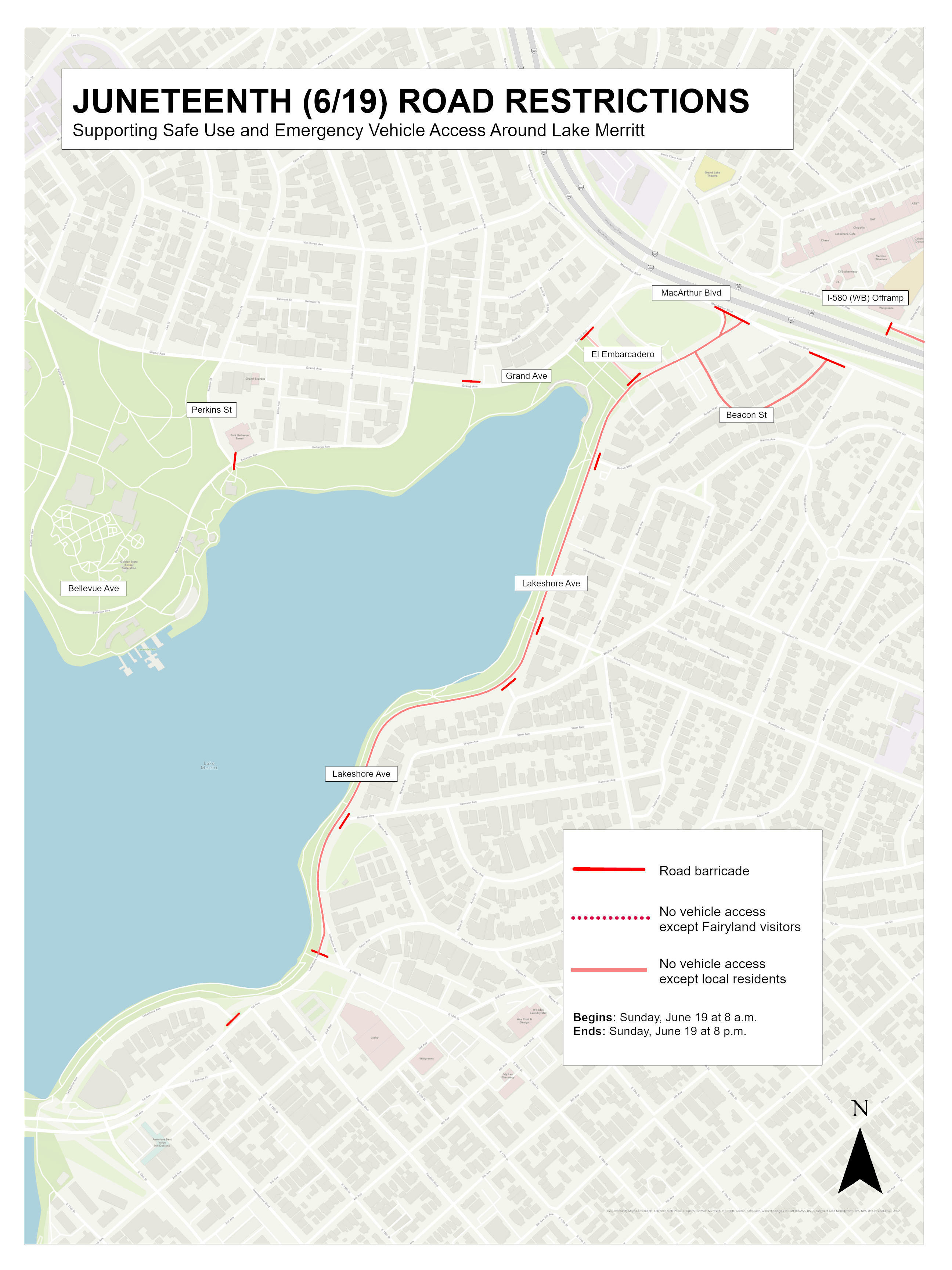 Juneteenth June 19, 2022 Lake Merritt Road Restrictions Map