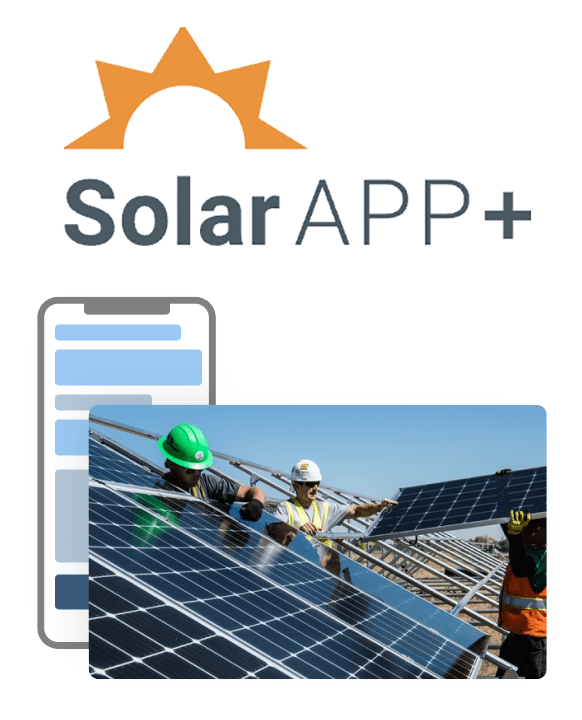 SolarAPP+ logo showing rooftop solar panel installation