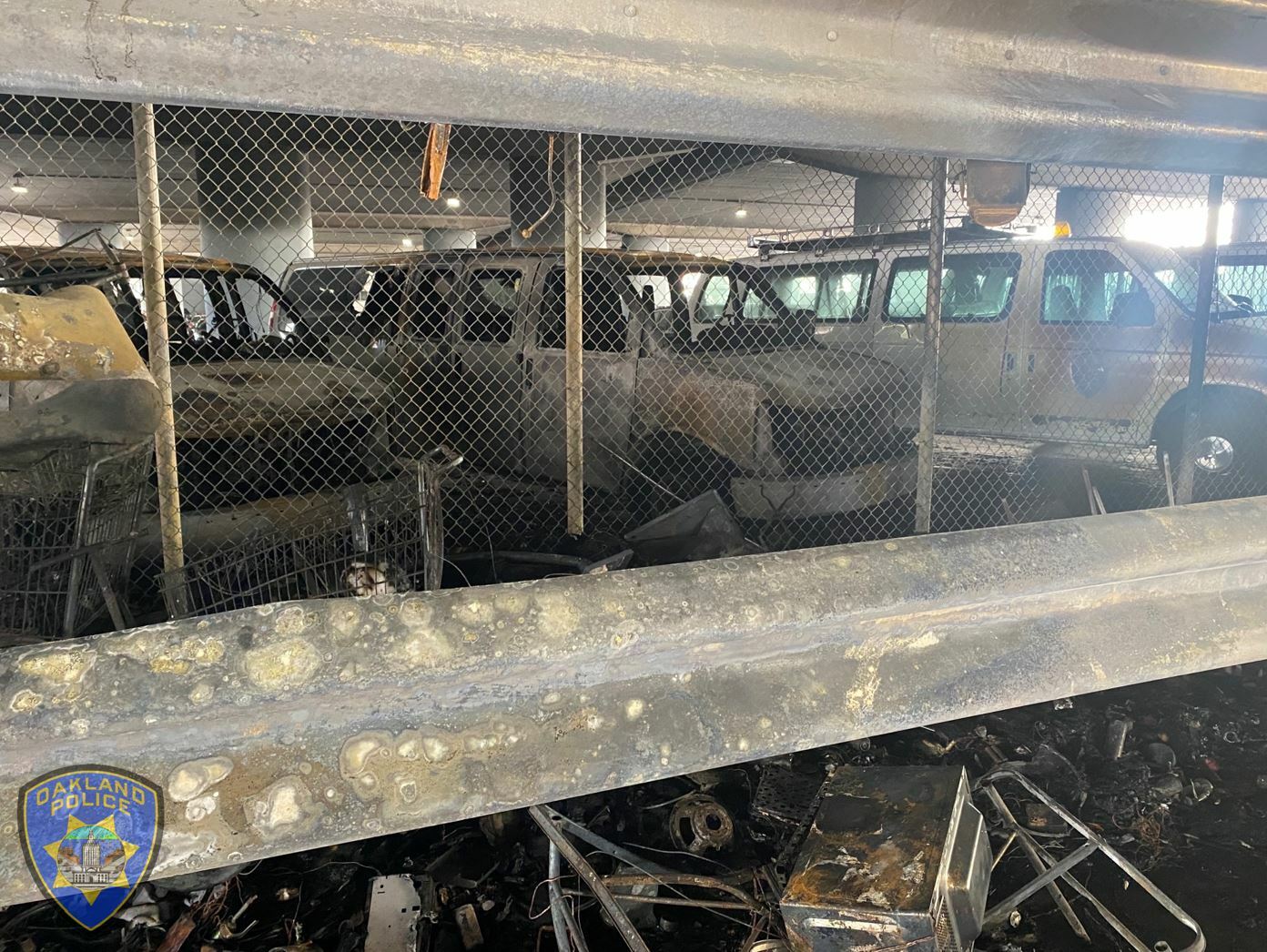 Charred OPD vehicles destroyed in a fire