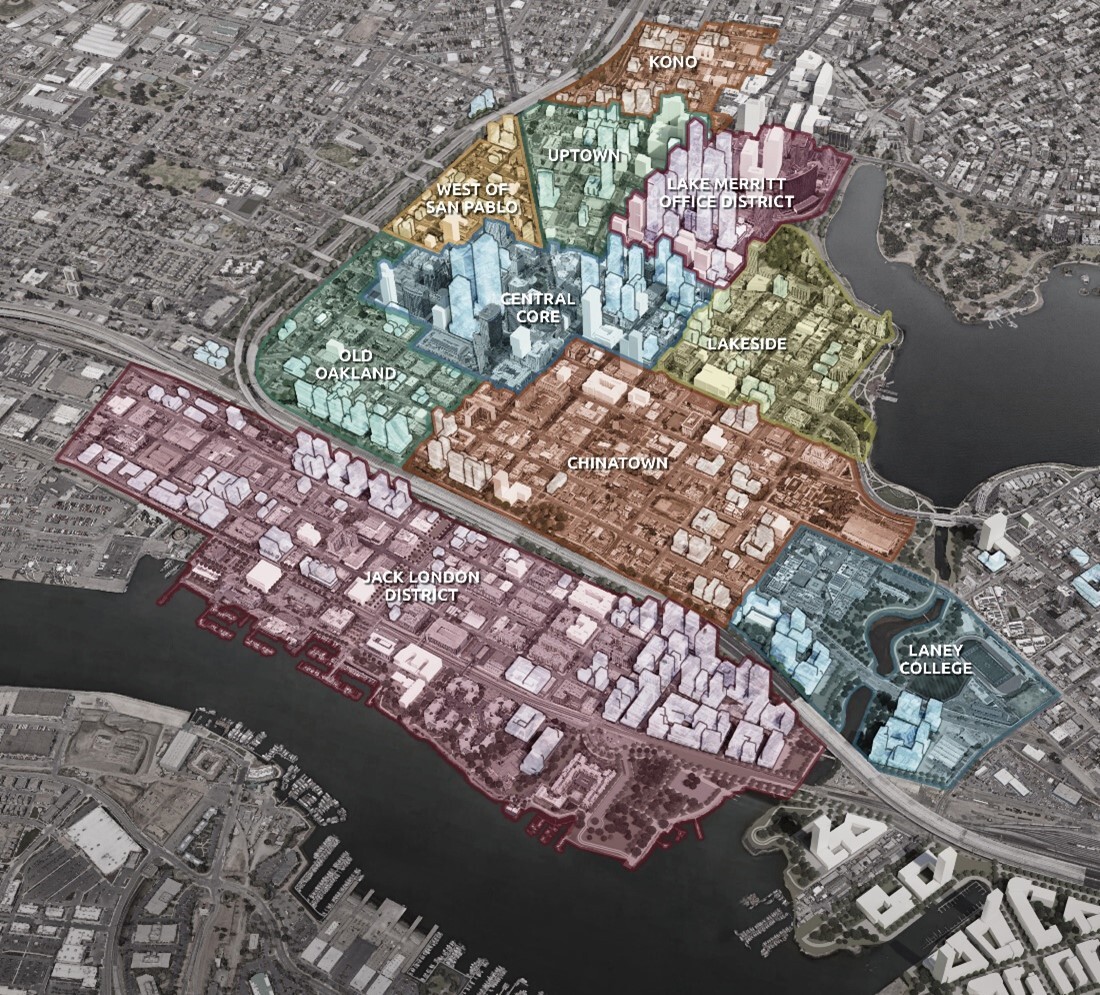 aerial rendering of downtown oakland