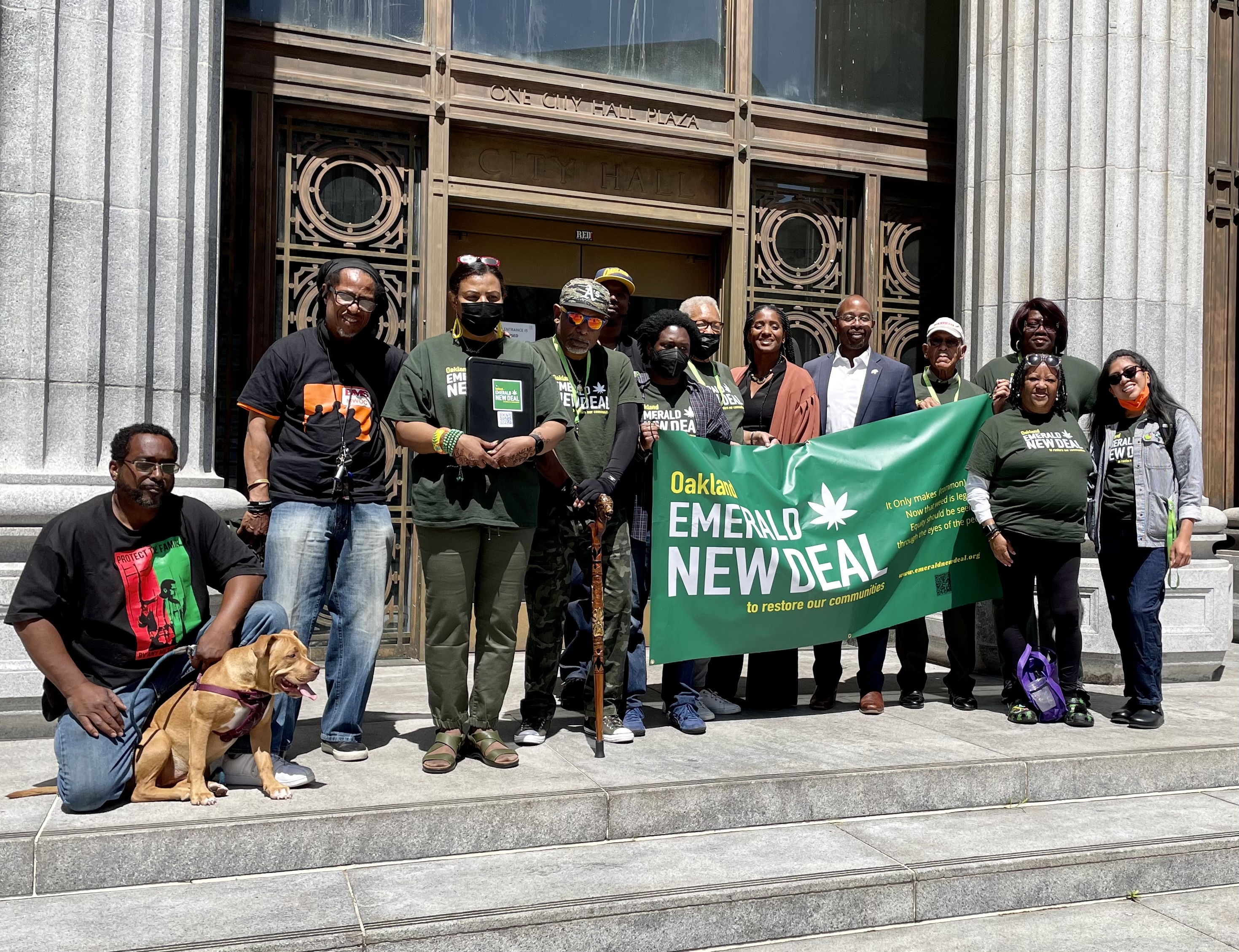 Emerald New Deal Healing And Reparations Measure (aka END HARM) Press Conference, Stakeholder Group Photo with Council members Treva Reid and Loren Taylor
