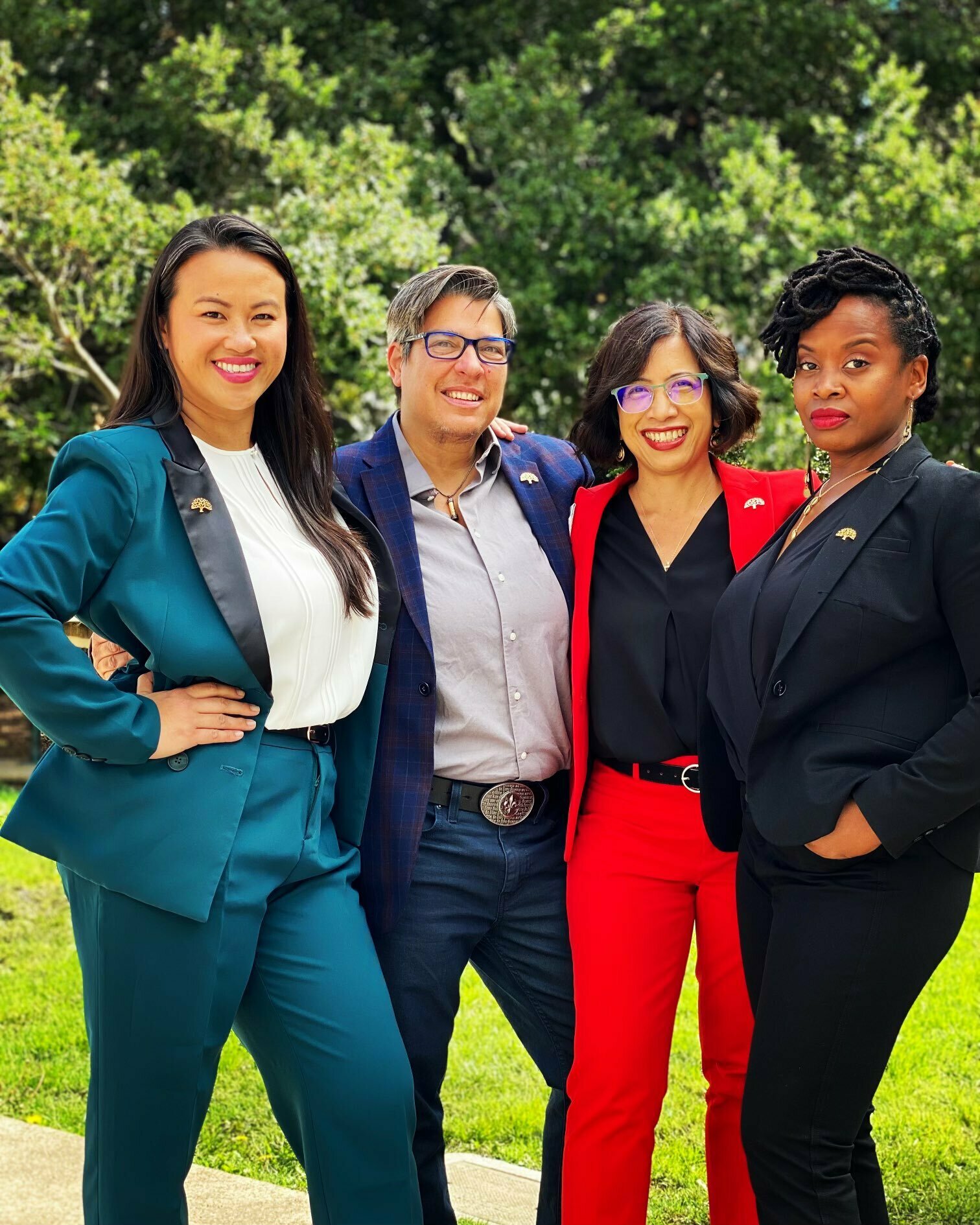 Left to right: Council President Pro Tem Sheng Thao, Vice Mayor Rebecca Kaplin, President Nikki Fortunato Bas, and Councilmember Carroll Fife