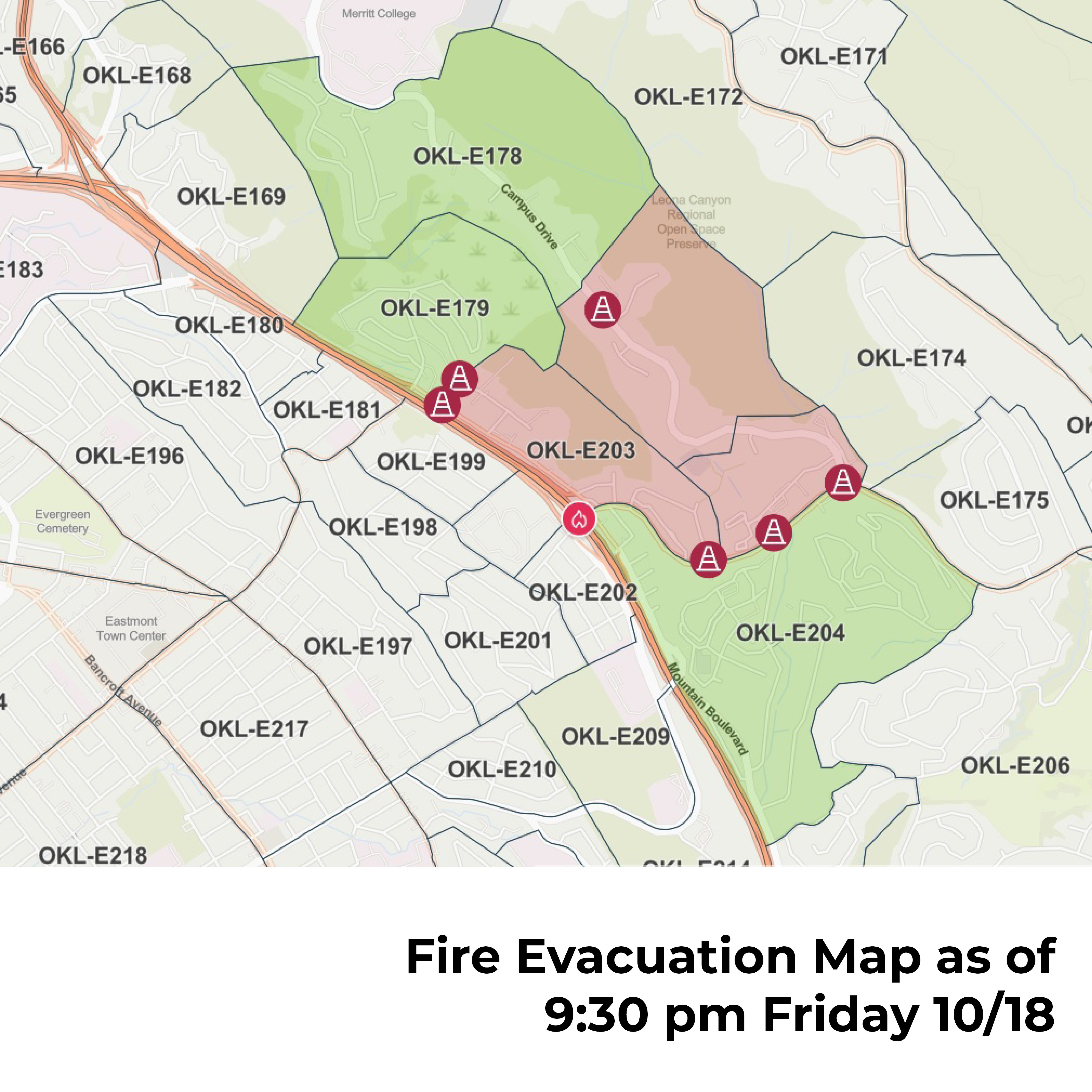 Fire Evacuation Map as of 930pm 10-18-24