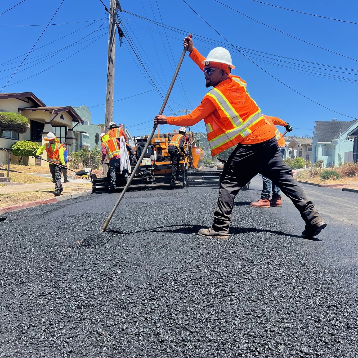 OakDOT Crew Performs Paving Work on 65th Avenue in East Oakland, July 2024
