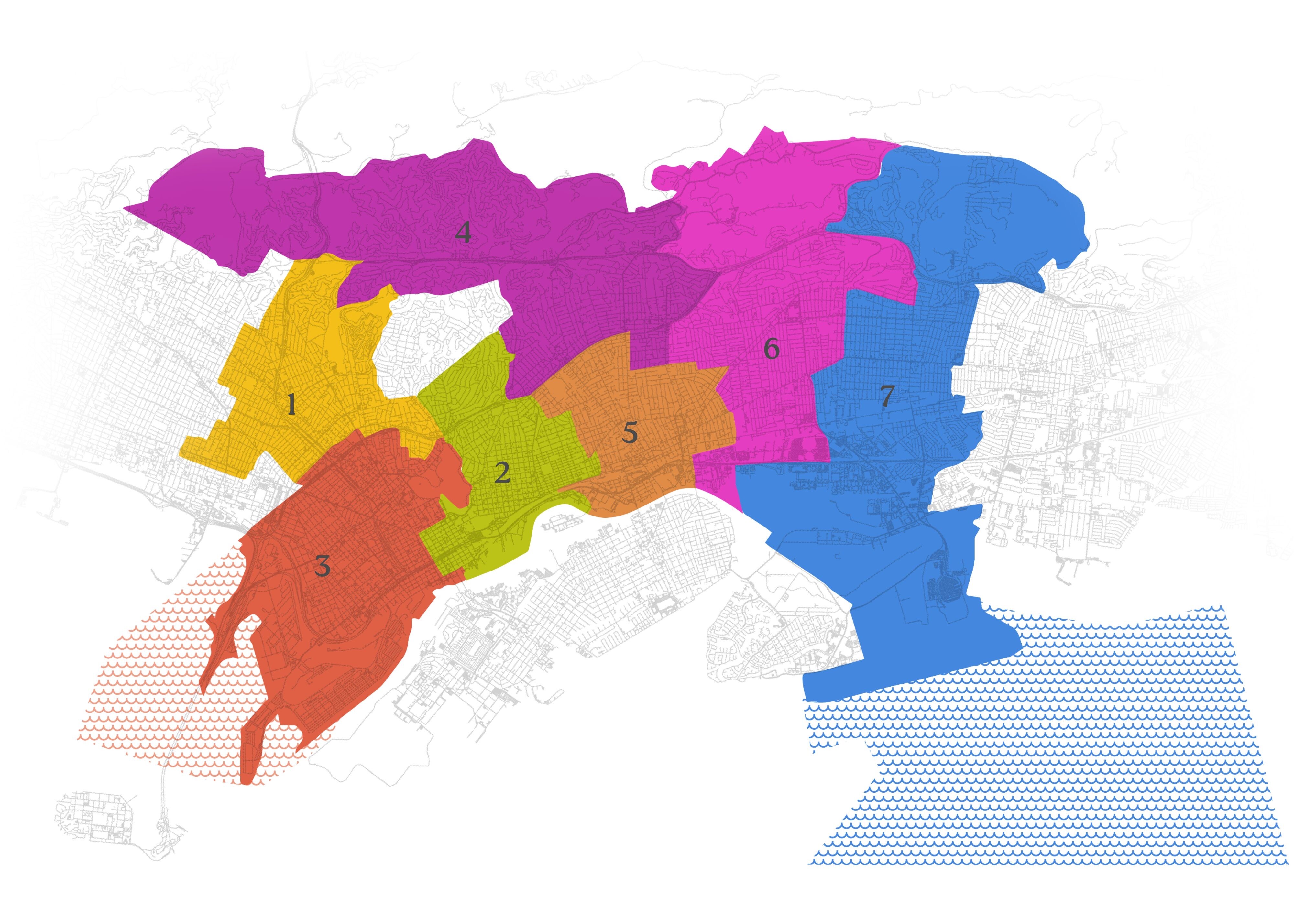 Map of new Oakland City Council and School Board District Boundaries