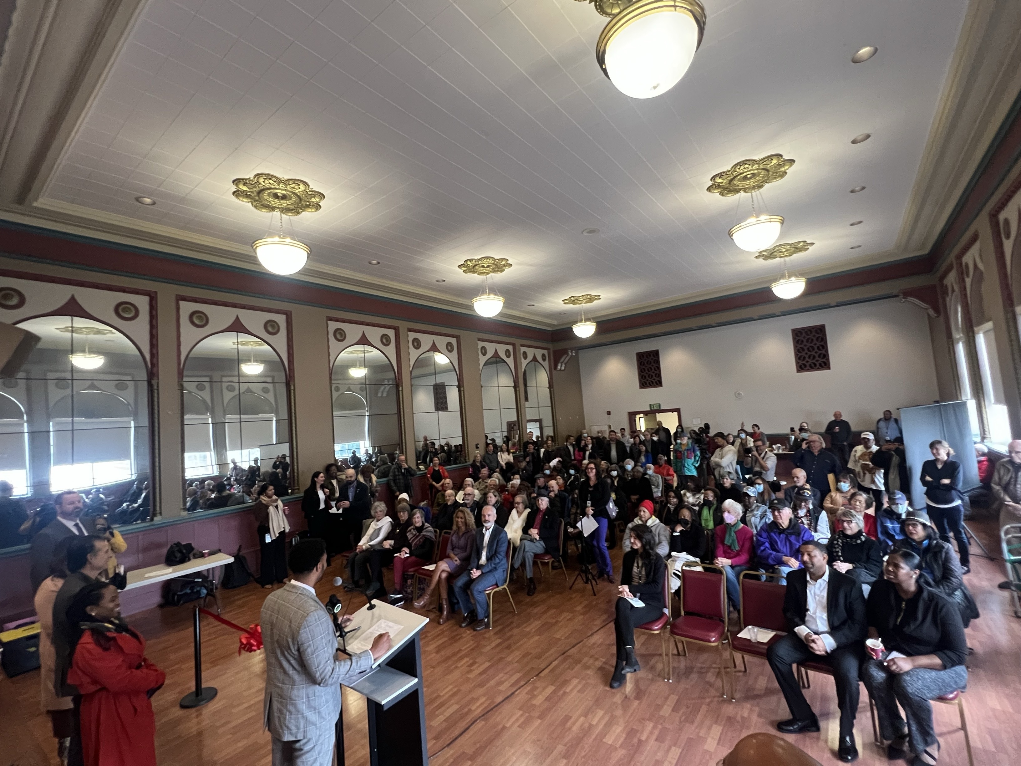 gathering of people in the Oakland Senior Center