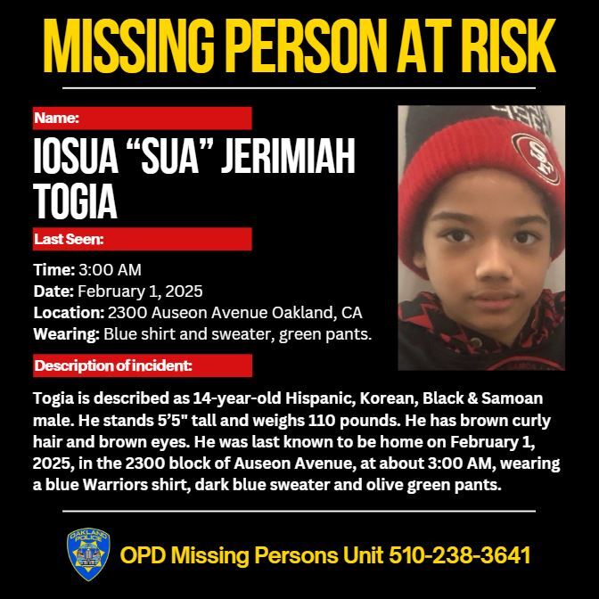 Photo and missing person information for Sua Togia