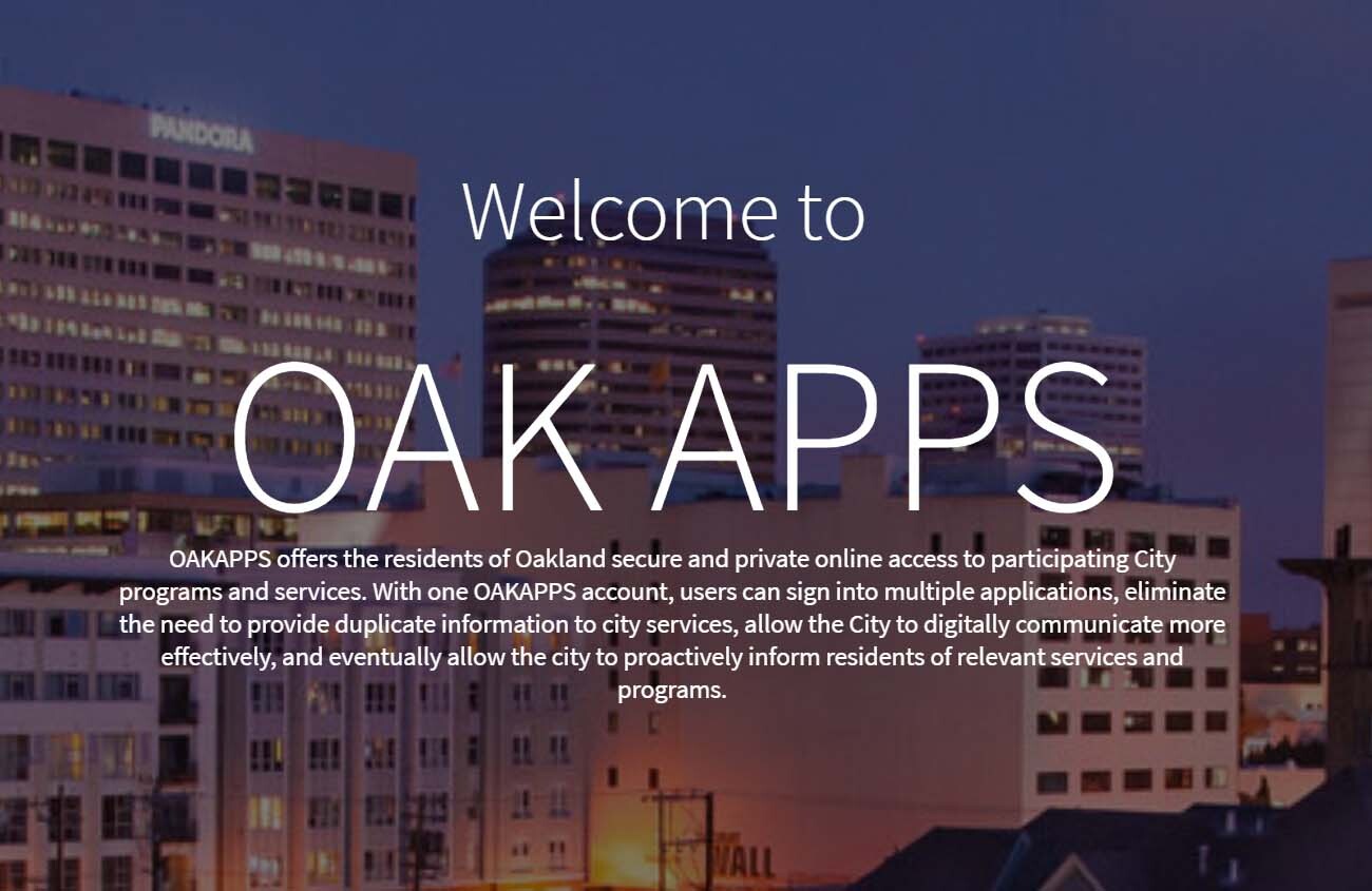 Screenshot of the banner for OAK APPS that reads “Welcome to OAK APPS”