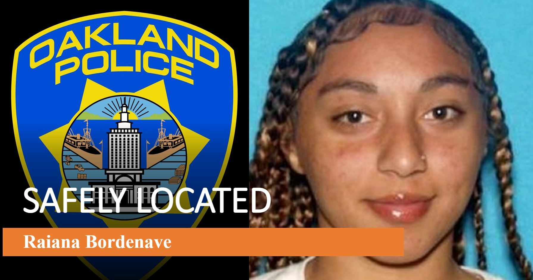 Photo of Raiana Bordenave who has been safely located