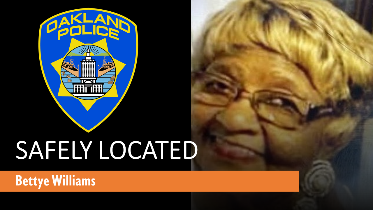 Picture of OPD badge and Bettye Williams with writing stating safely located.