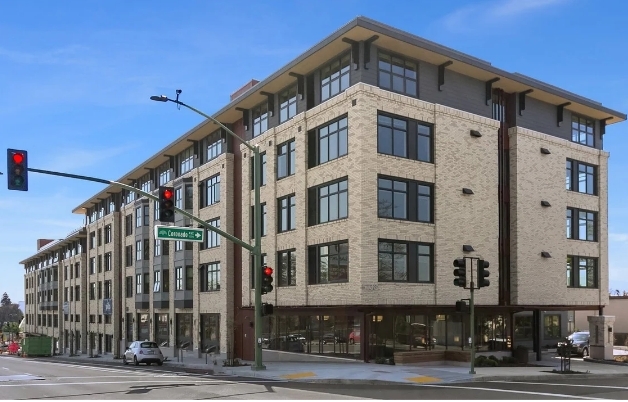 Street view of corner apartments