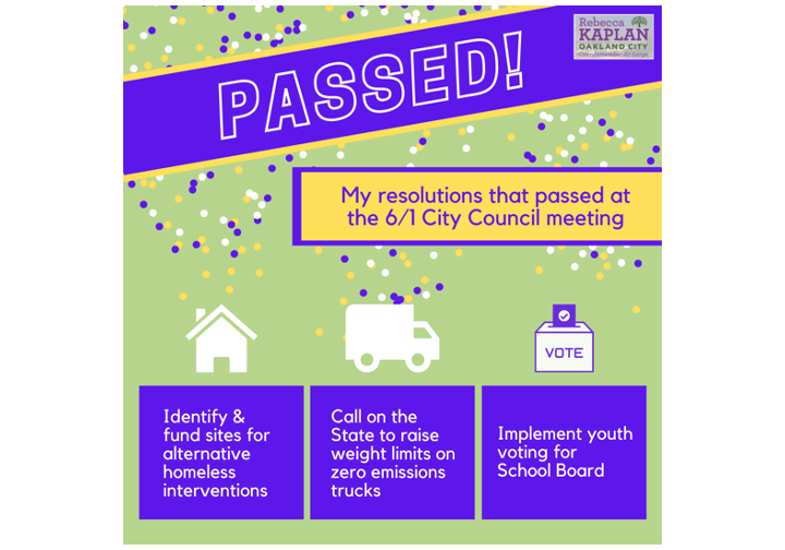 Graphic that lists the resolutions that passed at the 6/1 City Council meeting