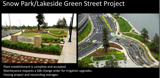 Views of the Lakeside Greenstreet project: road configuration and park.