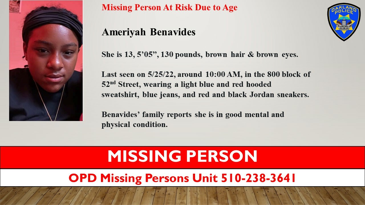 Photo of  Missing person Ameriyah Benavides