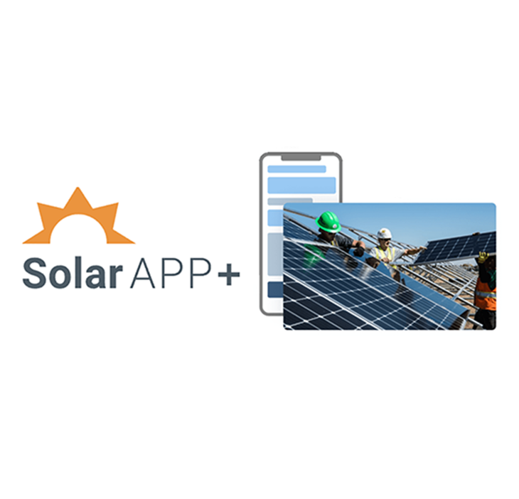 SolarAPP+ logo with photo of rooftop solar installation
