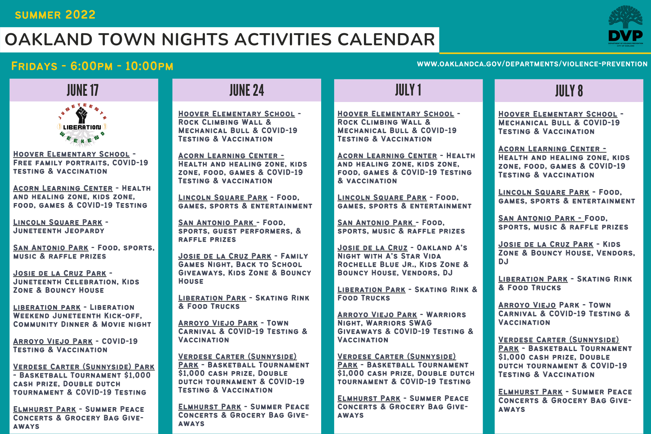 2022 Summer Town Nights Calendar Image